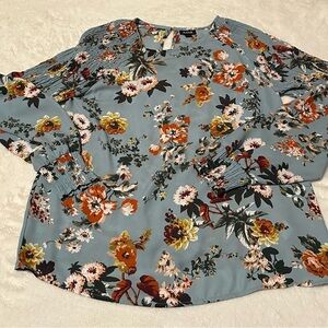 a.n.a Blue Floral Long Sleeve Blouse